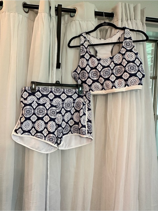 Source Unknown Other - Navy and White Sport Swim Set with Solid Blue Razor Back Tank Cover Shirt